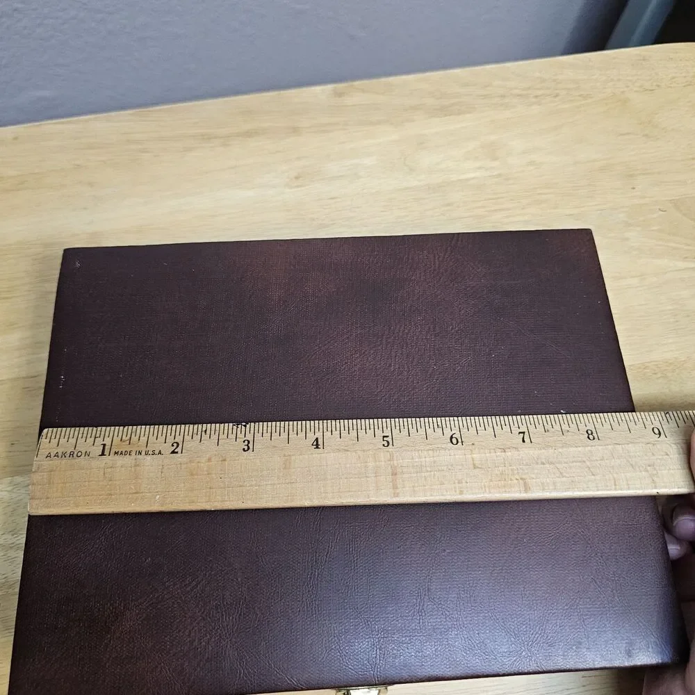 Vintage Travel Backgammon Set Faux Leather Folding Case Complete w/ Dice Cups